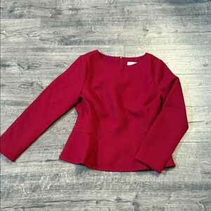 Textured Long-Sleeve Peplum Blouse in Berry